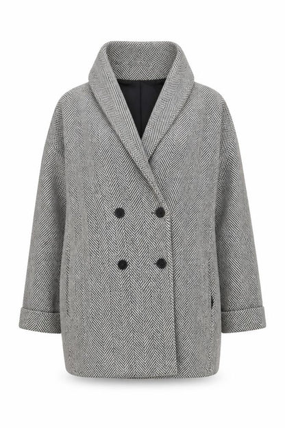 H&M Divided Women's Grey Herringbone Pea Coat Size M Wool Blend