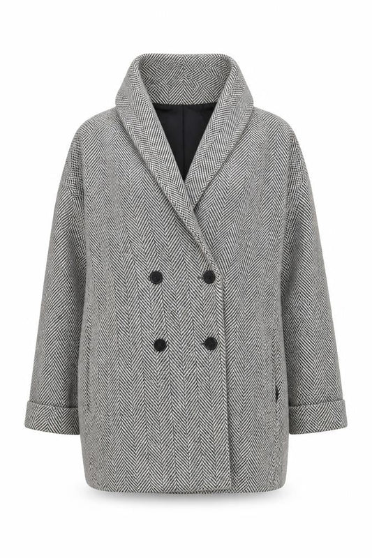 H&M Divided Women's Grey Herringbone Pea Coat Size M Wool Blend