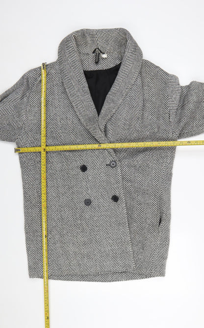 H&M Divided Women's Grey Herringbone Pea Coat Size M Wool Blend