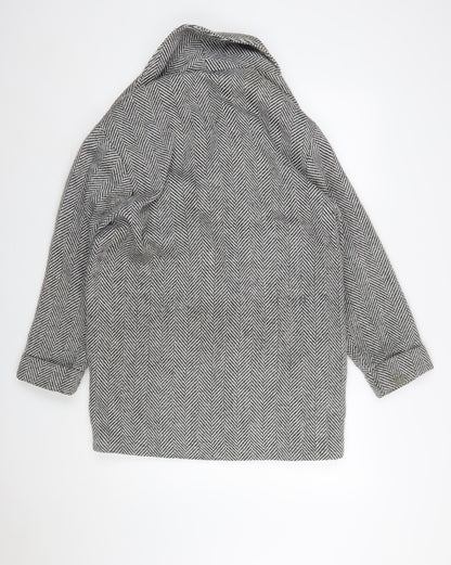 H&M Divided Women's Grey Herringbone Pea Coat Size M Wool Blend
