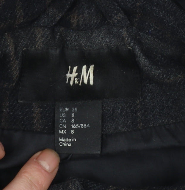 H&M Women Black Check Wool Blend Toggle Duffle Coat Size 10