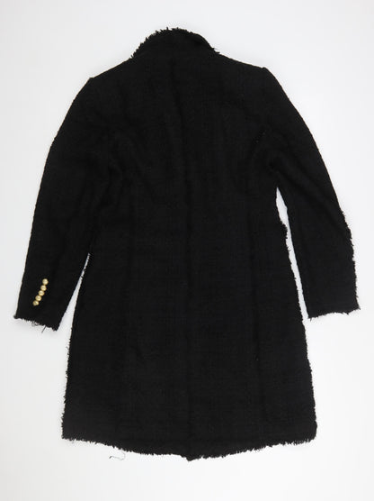 Zara Women’s Black L Long Tweed Military Coat with Gold Buttons