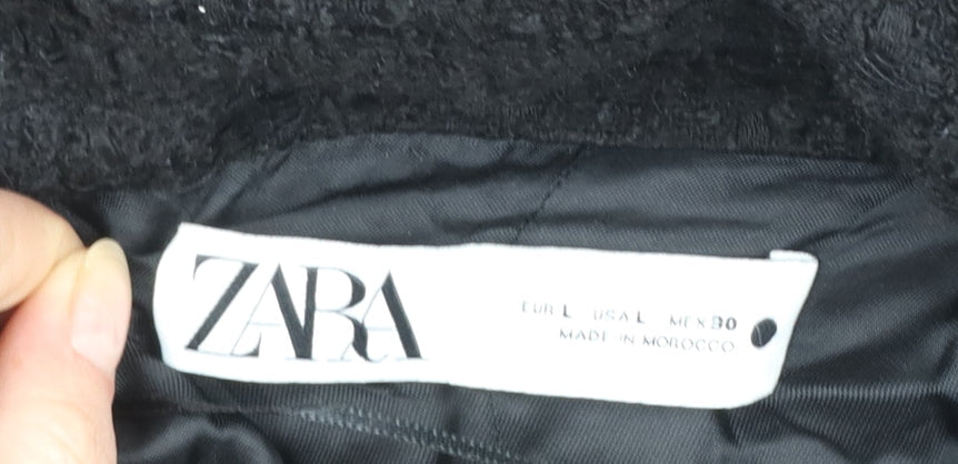 Zara Women’s Black L Long Tweed Military Coat with Gold Buttons