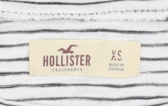 Hollister Women White Striped Embroidered Cropped Bell Sleeve T-Shirt XS