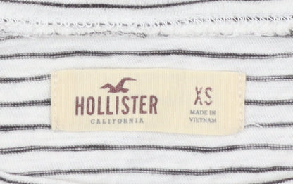 Hollister Women White Striped Embroidered Cropped Bell Sleeve T-Shirt XS