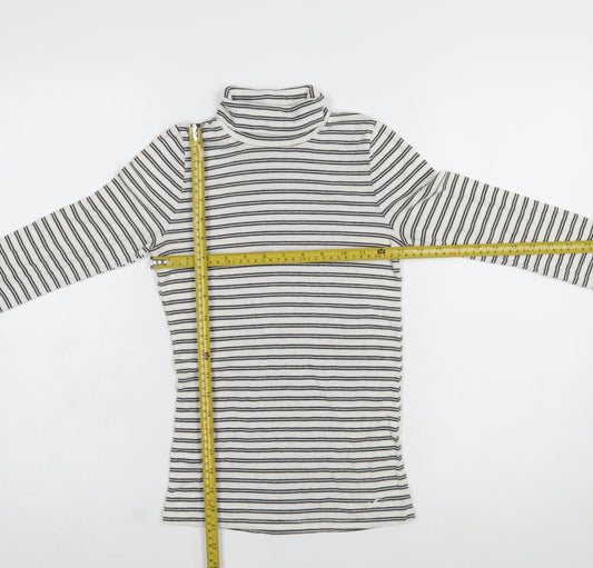 Hollister Women’s White Striped Roll Neck Long Sleeve Slim Fit Top Size S