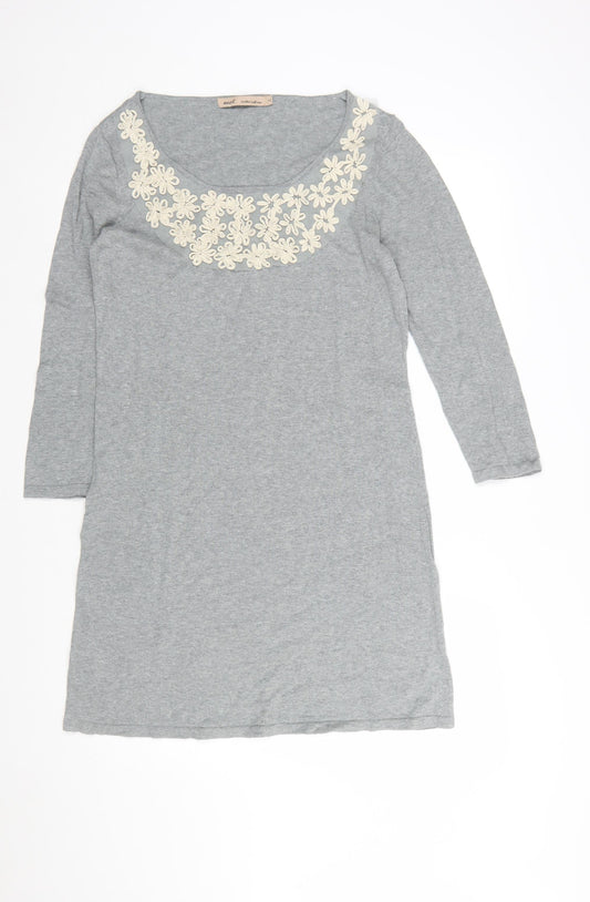 Next Women Grey Knit Shift Dress Size 14 Scoop Neck 3/4 Sleeve
