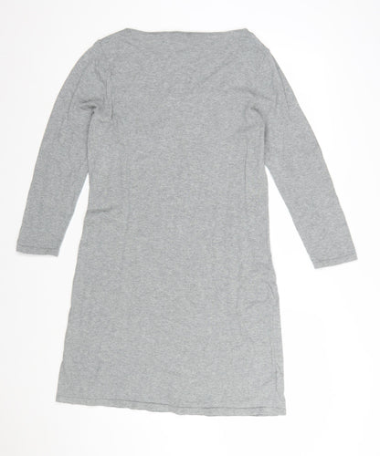 Next Women Grey Knit Shift Dress Size 14 Scoop Neck 3/4 Sleeve