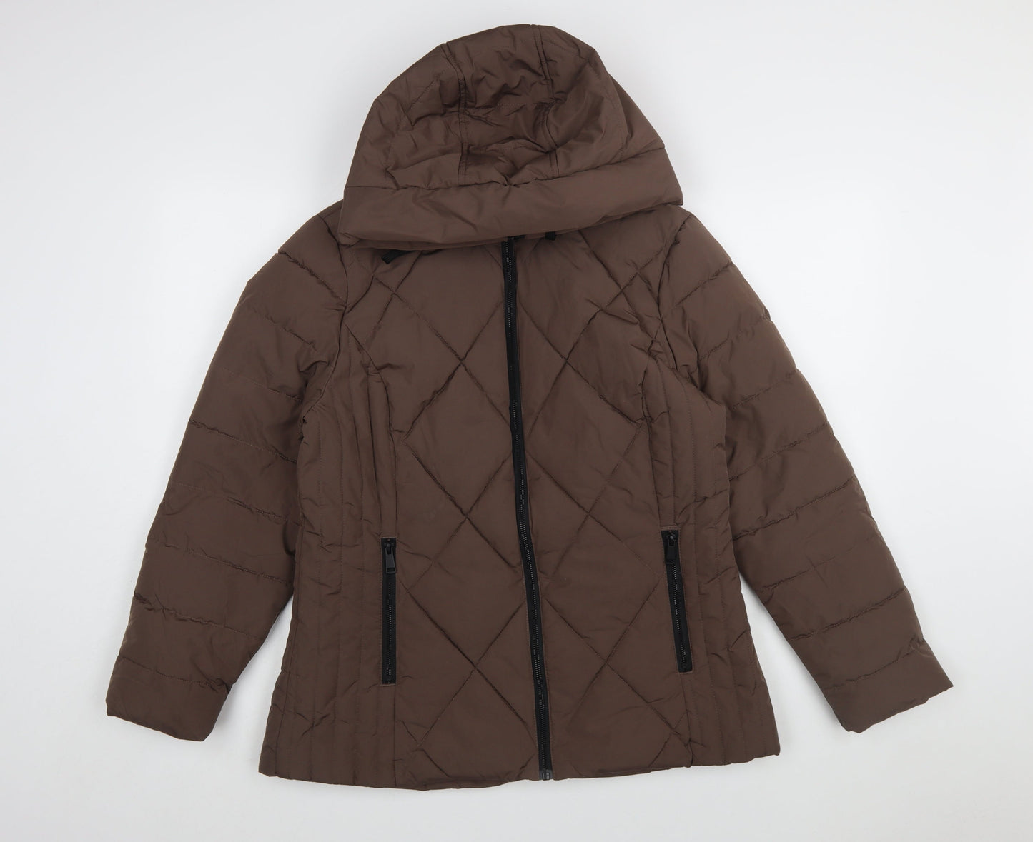 Tu Women Brown Quilted Hooded Puffer Jacket Size 14
