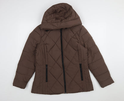 Tu Women Brown Quilted Hooded Puffer Jacket Size 14