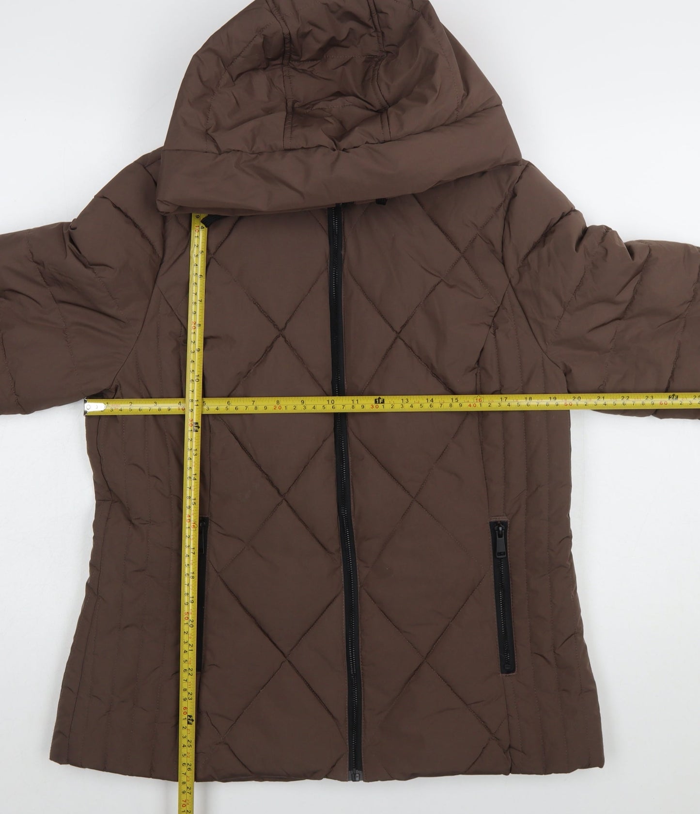 Tu Women Brown Quilted Hooded Puffer Jacket Size 14