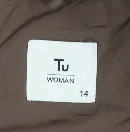 Tu Women Brown Quilted Hooded Puffer Jacket Size 14