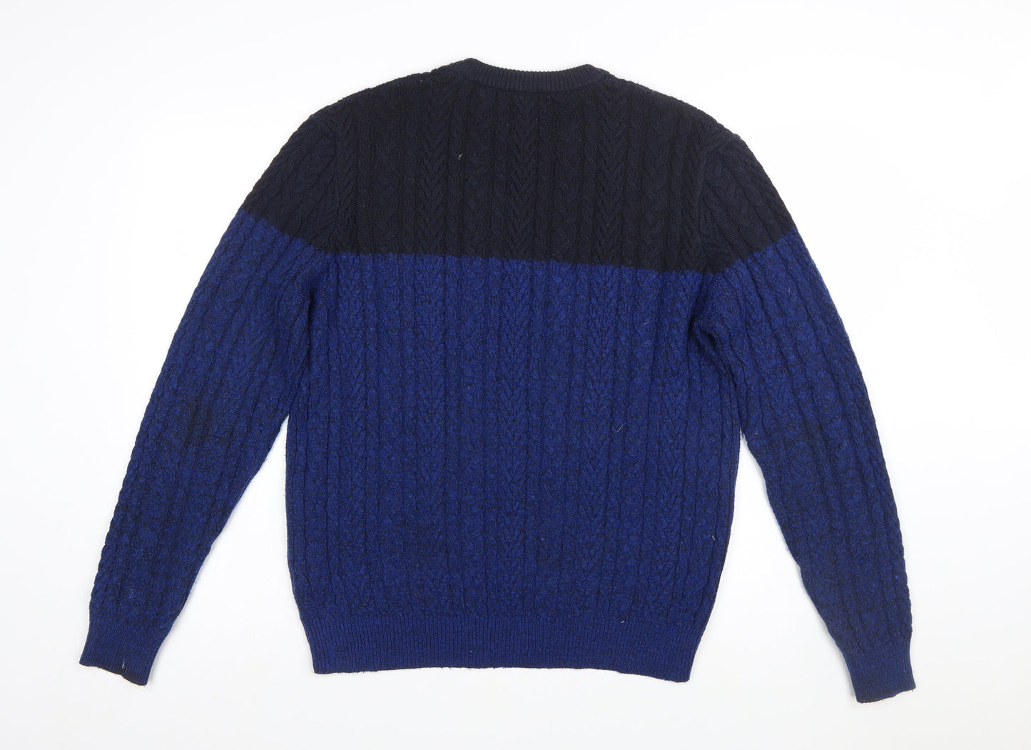 Marks and Spencer Men’s Blue Cable-Knit Crew Neck Jumper Size L