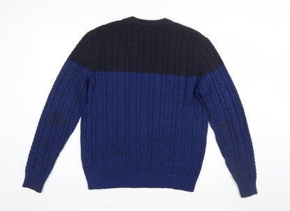 Marks and Spencer Men’s Blue Cable-Knit Crew Neck Jumper Size L
