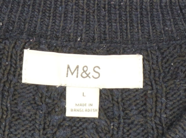 Marks and Spencer Men’s Blue Cable-Knit Crew Neck Jumper Size L