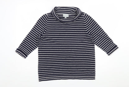 Pure Collection Women’s Blue Striped Roll Neck 3/4 Sleeve Cashmere Jumper Size 10