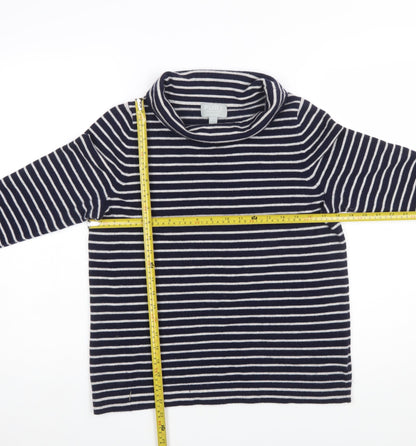 Pure Collection Women’s Blue Striped Roll Neck 3/4 Sleeve Cashmere Jumper Size 10
