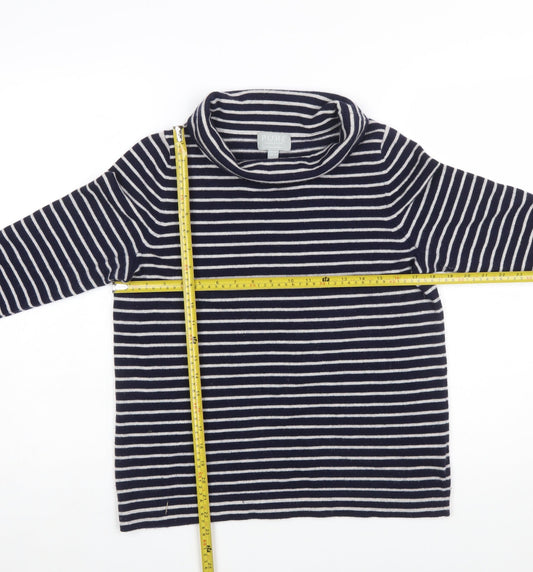 Pure Collection Women’s Blue Striped Roll Neck 3/4 Sleeve Cashmere Jumper Size 10