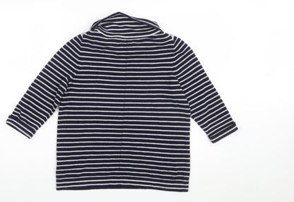Pure Collection Women’s Blue Striped Roll Neck 3/4 Sleeve Cashmere Jumper Size 10