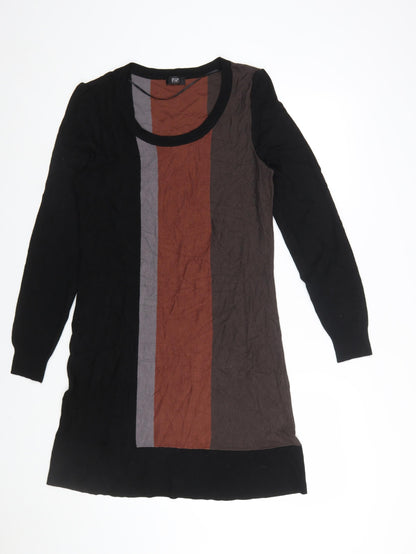 F&F Women’s Black Brown Colourblock Knit Shift Dress Size 14