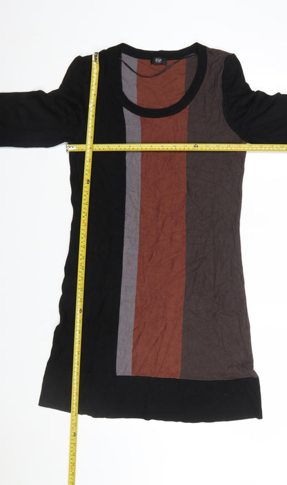 F&F Women’s Black Brown Colourblock Knit Shift Dress Size 14