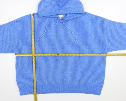 Marks and Spencer Women Blue XL Hooded Ribbed Pullover Jumper