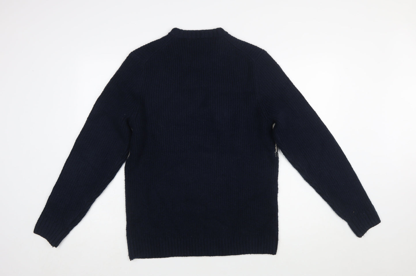 Marks and Spencer Men's Blue Geometric Wool Blend Crew Neck Jumper M