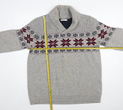 WoolOvers Men’s Grey Fair Isle Lambswool Roll Neck Jumper XL