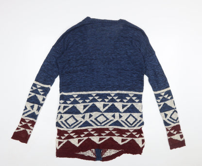 Hollister Women Blue Aztec Knit Long Sleeve Cardigan M