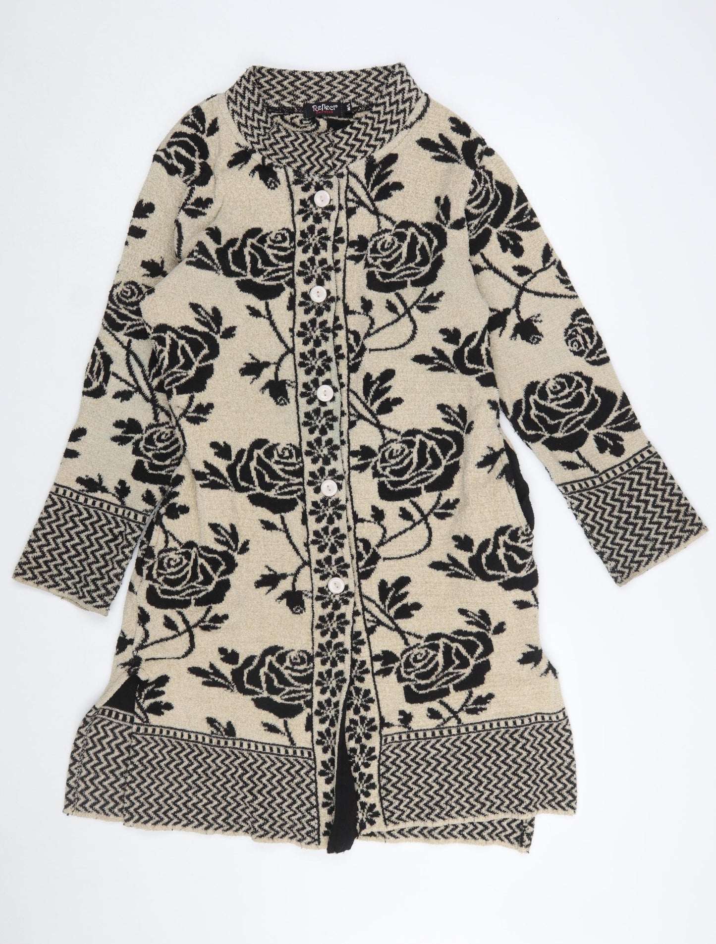 Reflect Knitwear Women's Beige Floral Long Sleeve Cardigan M