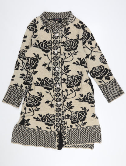 Reflect Knitwear Women's Beige Floral Long Sleeve Cardigan M