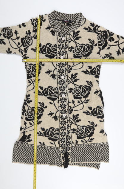 Reflect Knitwear Women's Beige Floral Long Sleeve Cardigan M