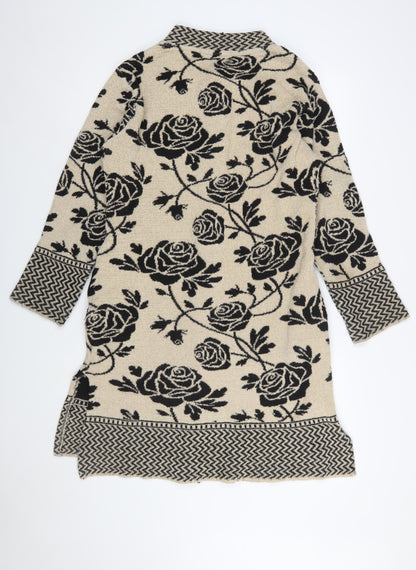 Reflect Knitwear Women's Beige Floral Long Sleeve Cardigan M