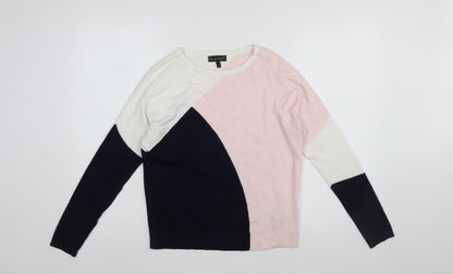 Phase Eight Womens Pink Cream Navy Colour Block Jumper XS