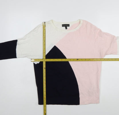 Phase Eight Womens Pink Cream Navy Colour Block Jumper XS