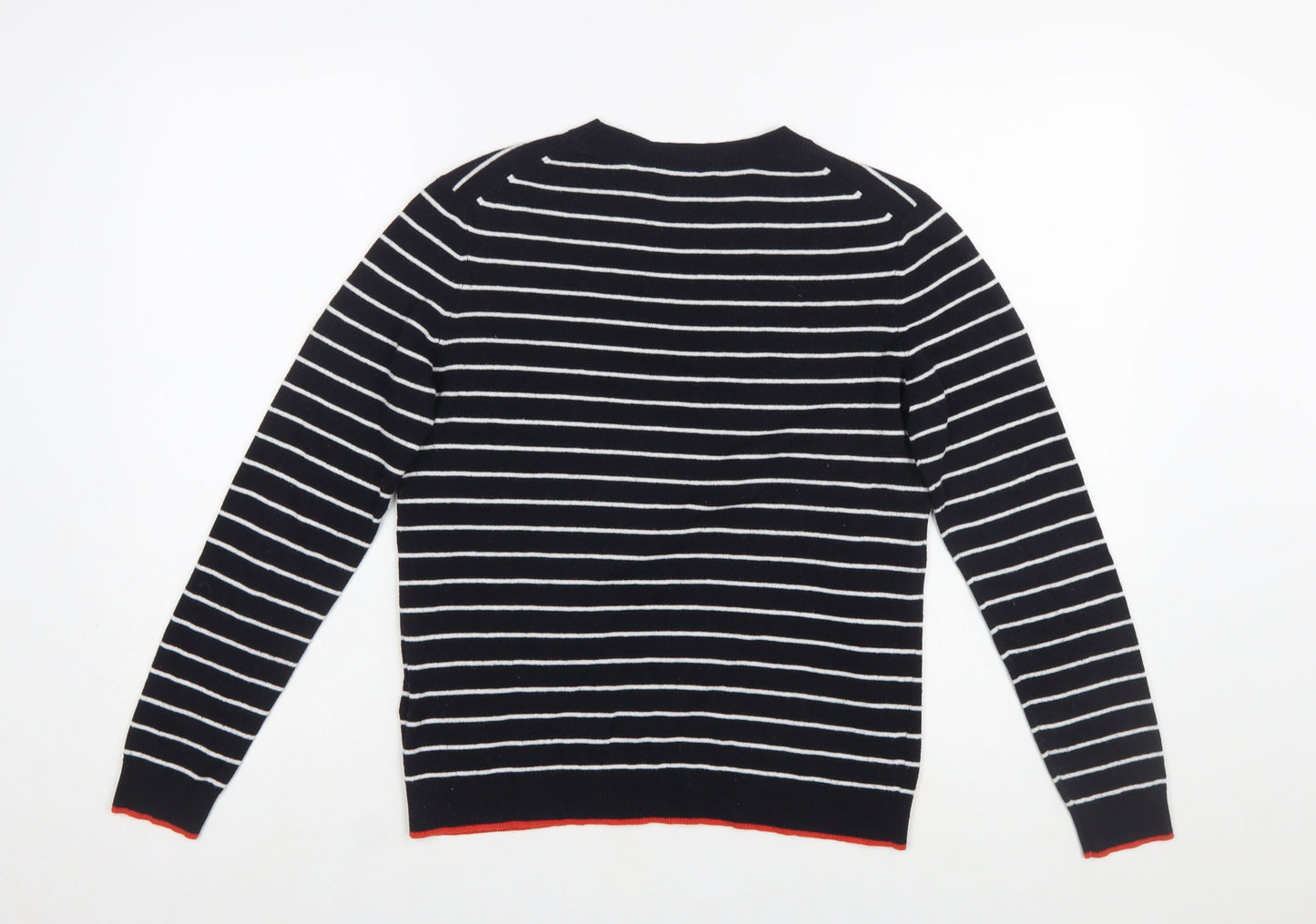 Whistles Women Navy Striped Cotton Jumper with Red Lips Motif Size 12