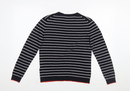 Whistles Women Navy Striped Cotton Jumper with Red Lips Motif Size 12