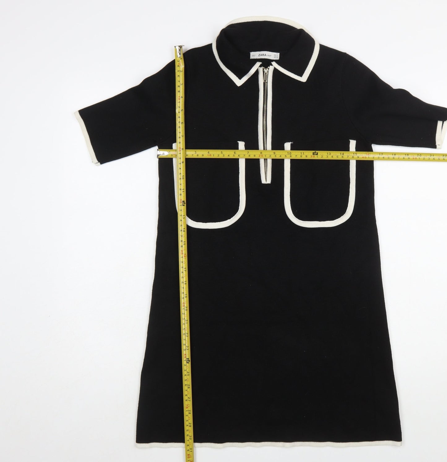 Zara Women Black Collared Knit Shift Dress Size S
