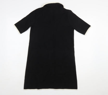 Zara Women Black Collared Knit Shift Dress Size S