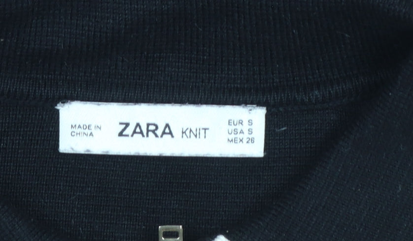 Zara Women Black Collared Knit Shift Dress Size S