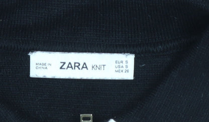 Zara Women Black Collared Knit Shift Dress Size S
