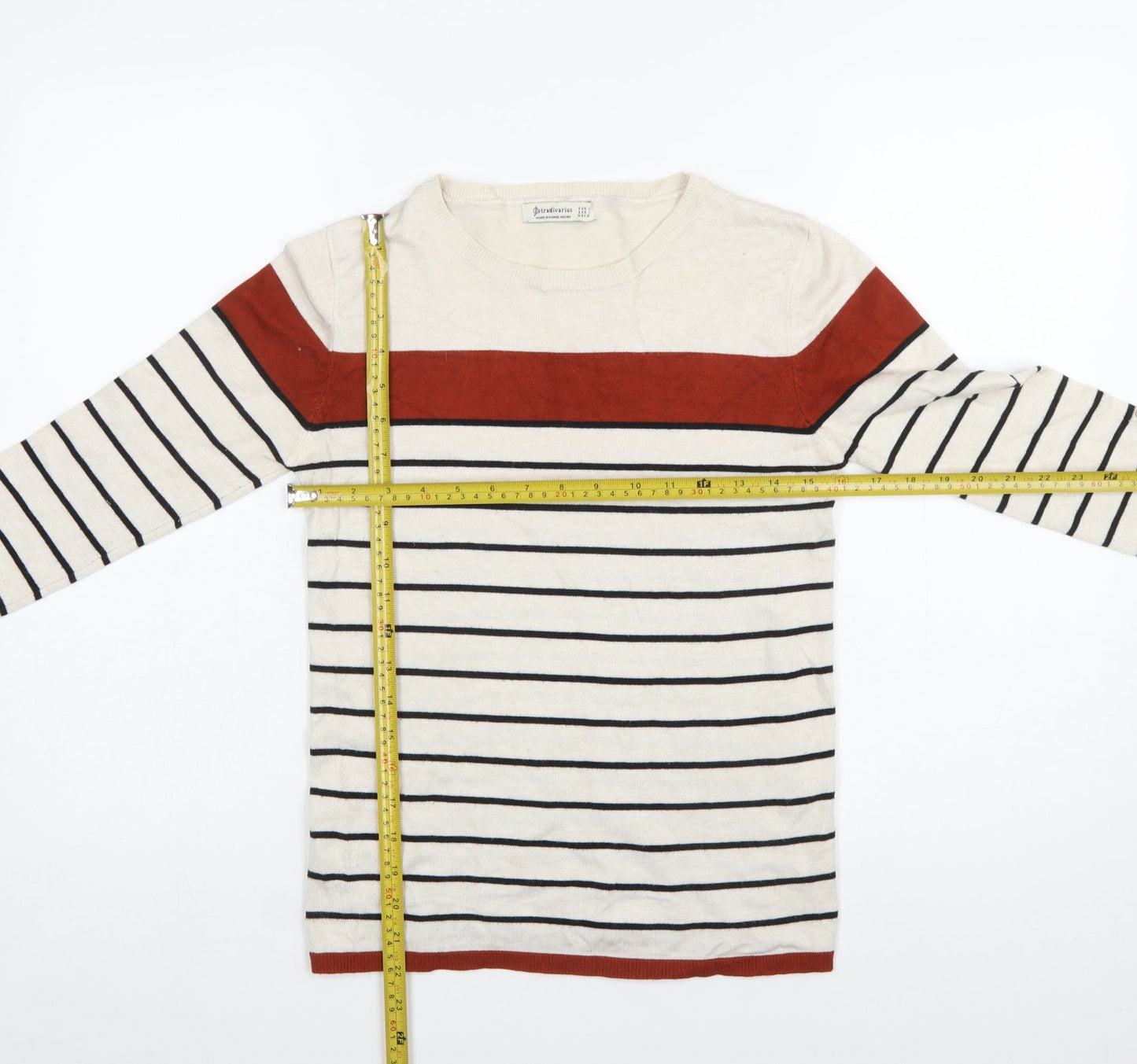 Stradivarius Women’s Multicoloured Striped Jumper Size 10 Crew Neck