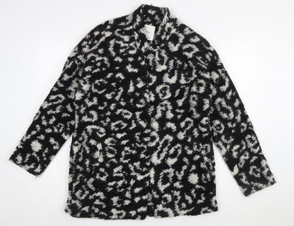 Mango Women’s Black White Animal Print Cardigan Small Wool Blend
