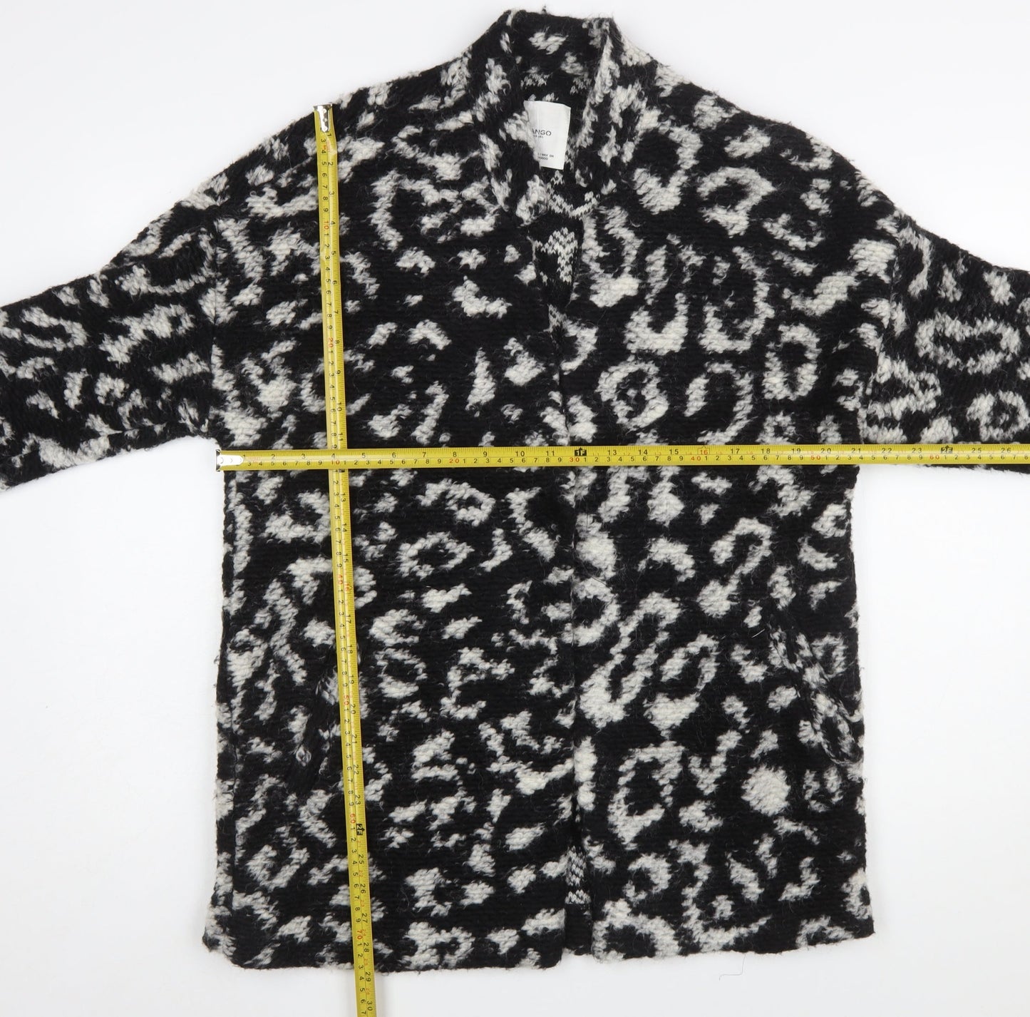 Mango Women’s Black White Animal Print Cardigan Small Wool Blend