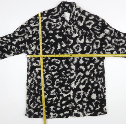 Mango Women’s Black White Animal Print Cardigan Small Wool Blend
