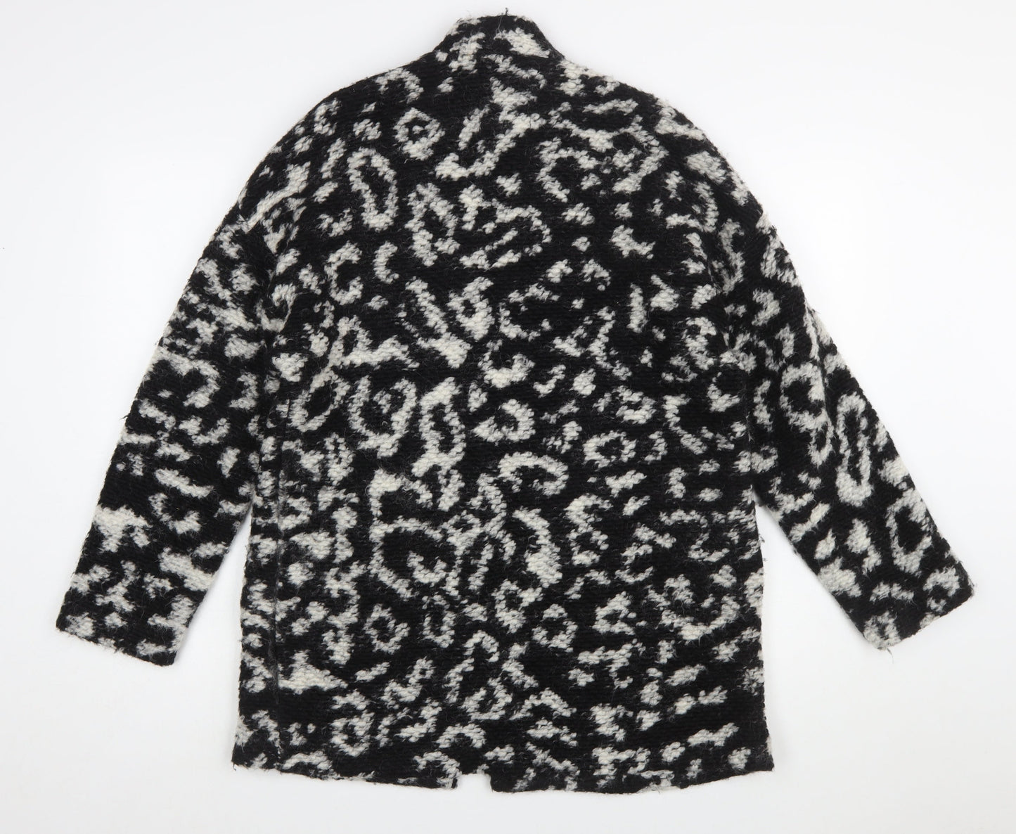 Mango Women’s Black White Animal Print Cardigan Small Wool Blend