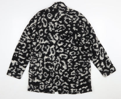 Mango Women’s Black White Animal Print Cardigan Small Wool Blend