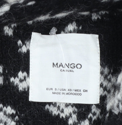 Mango Women’s Black White Animal Print Cardigan Small Wool Blend