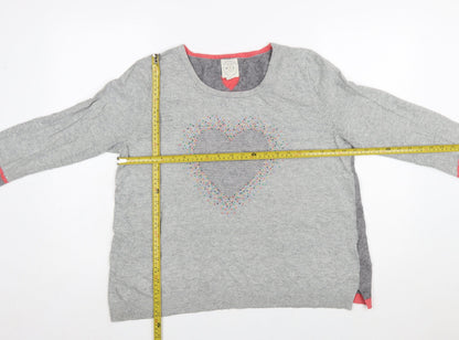 White Stuff Women Grey Heart Pullover Jumper Size 16 Cotton Blend