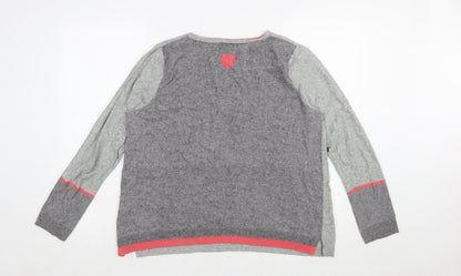 White Stuff Women Grey Heart Pullover Jumper Size 16 Cotton Blend